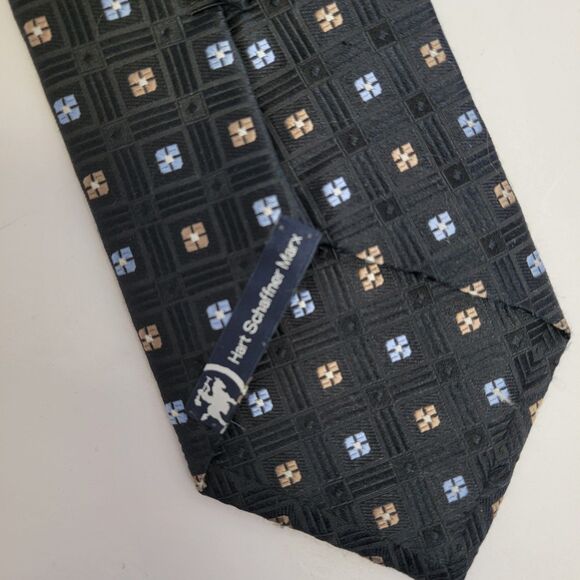 Hart Schaffner Marx Black w/Blue & Gold Embroidered Flora 100% Silk Necktie 64x4 - Picture 3 of 6